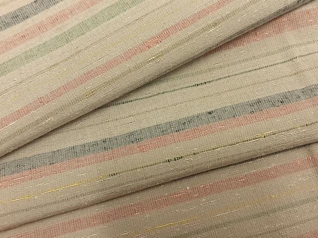 平和屋着物▽上質な紬 単衣 横縞 正絹 逸品 AAAZ1721fy