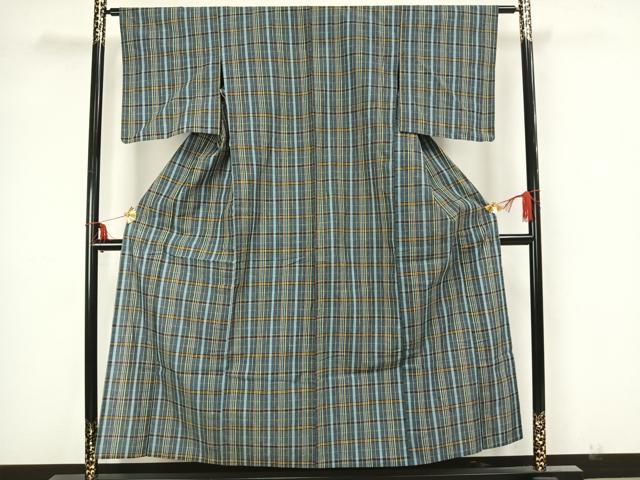 平和屋着物▽小紋 単衣 格子 綿 AAAZ1722fy