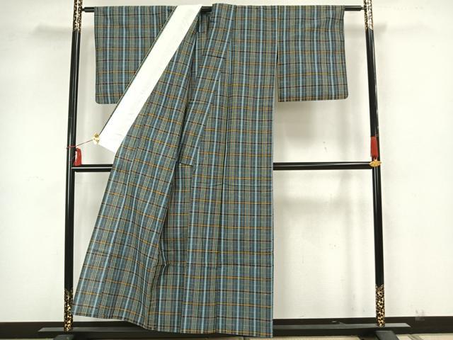 平和屋着物▽小紋 単衣 格子 綿 AAAZ1722fy