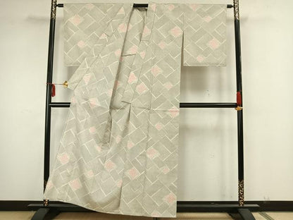 平和屋着物▽本塩沢 単衣 菱花文 正絹 逸品 AAAZ1723fy
