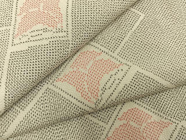 平和屋着物▽本塩沢 単衣 菱花文 正絹 逸品 AAAZ1723fy