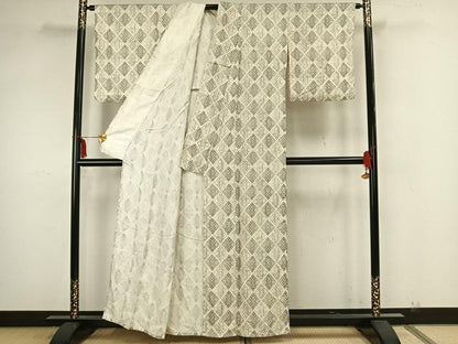 平和屋着物▽上質な小紋 単衣 幾何学文様 正絹 逸品 AAAZ1726fy