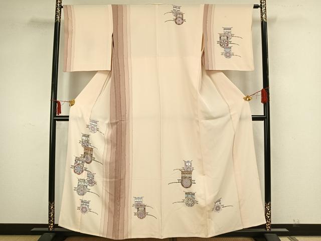 平和屋着物▽訪問着 単衣 御所車文 金銀彩 正絹 逸品 AAAZ1729fy