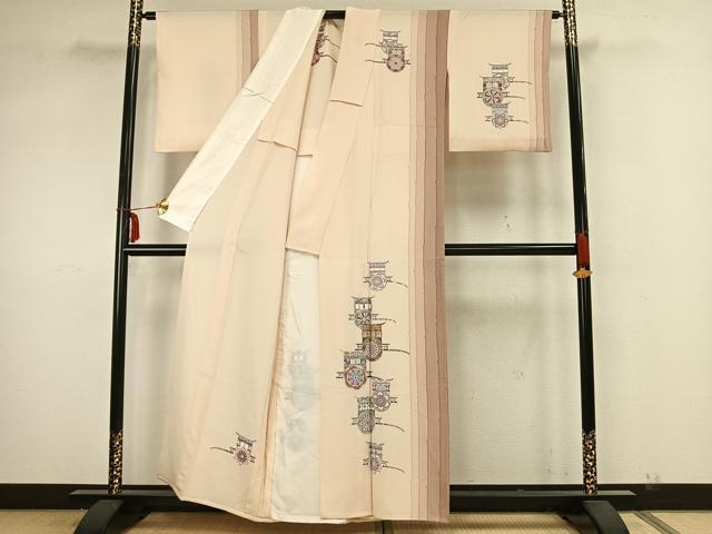 平和屋着物▽訪問着 単衣 御所車文 金銀彩 正絹 逸品 AAAZ1729fy