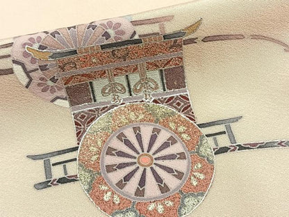 平和屋着物▽訪問着 単衣 御所車文 金銀彩 正絹 逸品 AAAZ1729fy