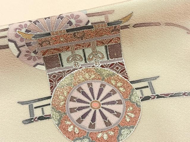 平和屋着物▽訪問着 単衣 御所車文 金銀彩 正絹 逸品 AAAZ1729fy