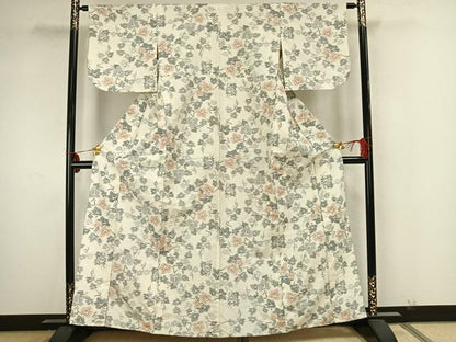 平和屋着物▽上質な紬 単衣 葡萄文 正絹 逸品 AAAZ1730fy