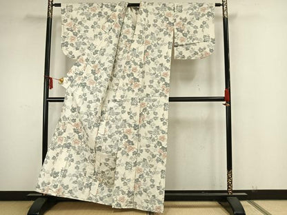 平和屋着物▽上質な紬 単衣 葡萄文 正絹 逸品 AAAZ1730fy