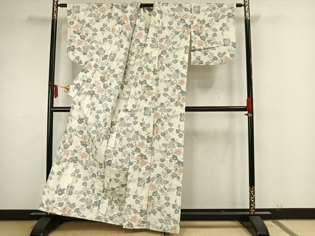 平和屋着物▽上質な紬 単衣 葡萄文 正絹 逸品 AAAZ1730fy