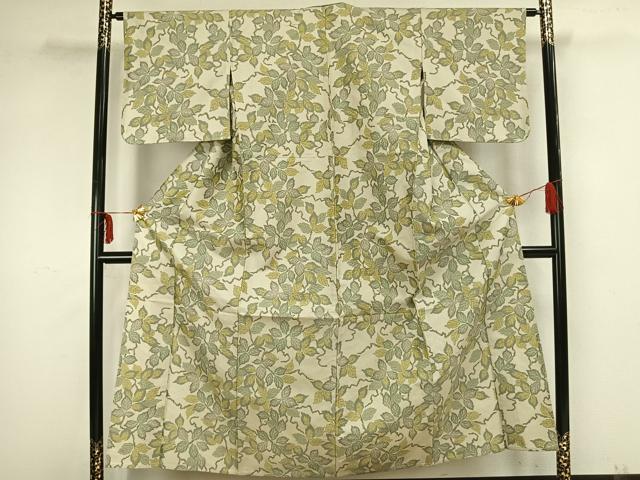 平和屋着物▽お召 単衣 枝葉文 正絹 逸品 AAAZ1731fy