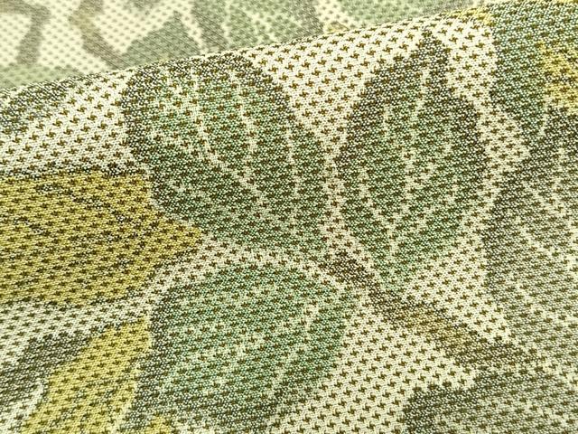 平和屋着物▽お召 単衣 枝葉文 正絹 逸品 AAAZ1731fy