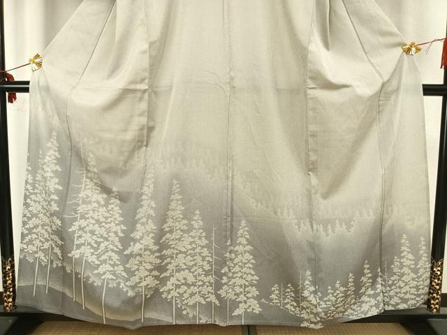 平和屋着物▽本塩沢 訪問着 単衣 樹林文 正絹 逸品 AAAZ1732fy