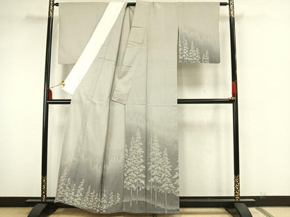 平和屋着物▽本塩沢 訪問着 単衣 樹林文 正絹 逸品 AAAZ1732fy
