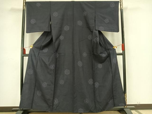 平和屋着物▽上質な紬 単衣 吉祥花文 正絹 逸品 AAAZ1733fy