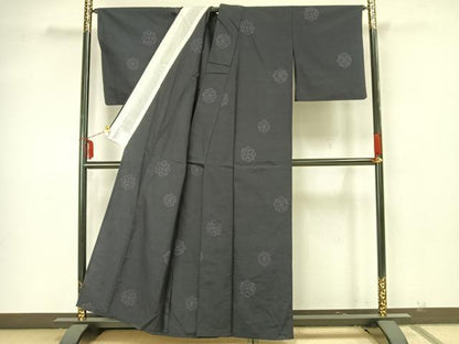 平和屋着物▽上質な紬 単衣 吉祥花文 正絹 逸品 AAAZ1733fy