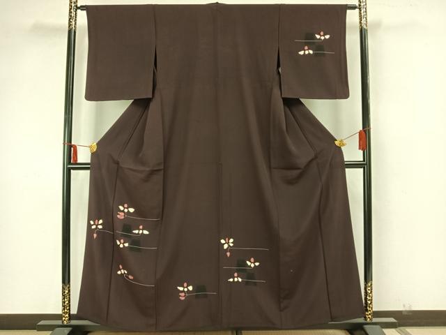 平和屋着物▽訪問着 単衣 枝葉文 正絹 逸品 AAAZ1734fy