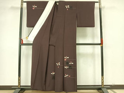 平和屋着物▽訪問着 単衣 枝葉文 正絹 逸品 AAAZ1734fy