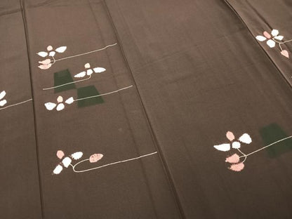 平和屋着物▽訪問着 単衣 枝葉文 正絹 逸品 AAAZ1734fy