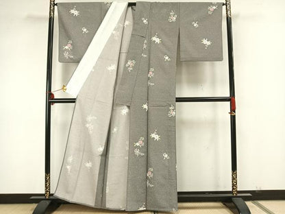 平和屋着物▽小紋 単衣 草花文 洗える着物 AAAZ1735fy