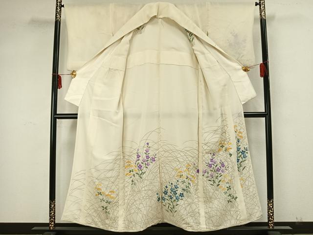 平和屋着物▽訪問着 無双 紗袷 紗×絽 手描き 草花文 金糸 正絹 逸品 AAAZ1736fy