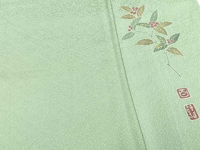 平和屋着物▽京加賀友禅　百貫達雄監修　訪問着　単衣　南天文　正絹　逸品　AAAZ1737fy