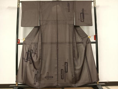 平和屋着物▽訪問着 無双 紗袷 紗×絽 幾何学文 正絹 逸品 AAAZ1738fy