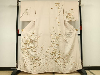 平和屋着物▽訪問着 単衣 駒刺繍 松竹梅 金彩 正絹 逸品 AAAZ1740fy