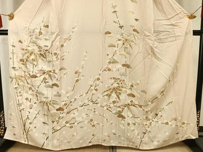 平和屋着物▽訪問着 単衣 駒刺繍 松竹梅 金彩 正絹 逸品 AAAZ1740fy