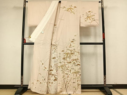 平和屋着物▽訪問着 単衣 駒刺繍 松竹梅 金彩 正絹 逸品 AAAZ1740fy