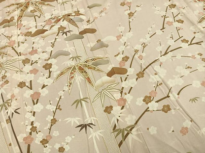 平和屋着物▽訪問着 単衣 駒刺繍 松竹梅 金彩 正絹 逸品 AAAZ1740fy