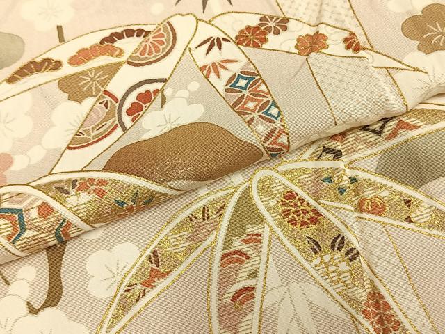 平和屋着物▽訪問着 単衣 駒刺繍 松竹梅 金彩 正絹 逸品 AAAZ1740fy