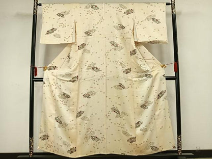 平和屋着物▽上質な小紋　単衣　地紙草花文　金彩　正絹　逸品　AAAZ1742fy