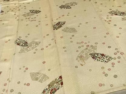 平和屋着物▽上質な小紋　単衣　地紙草花文　金彩　正絹　逸品　AAAZ1742fy