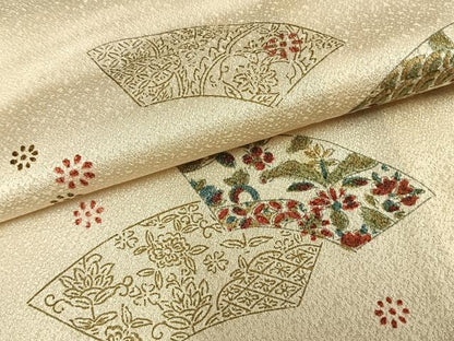 平和屋着物▽上質な小紋　単衣　地紙草花文　金彩　正絹　逸品　AAAZ1742fy
