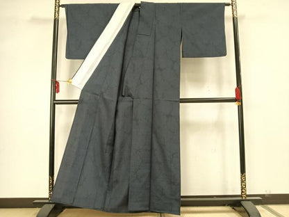 平和屋着物▽本塩沢 単衣 110亀甲 雪輪文 正絹 逸品 AAAZ1743fy