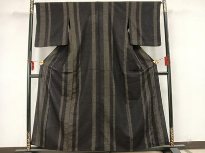 平和屋着物▽上質な紬 単衣 80亀甲 間道 正絹 逸品 AAAZ1744fy