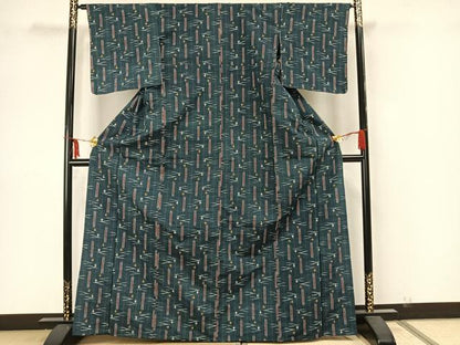 平和屋着物▽上質な紬 単衣 幾何学文様 正絹 逸品 AAAZ1747fy