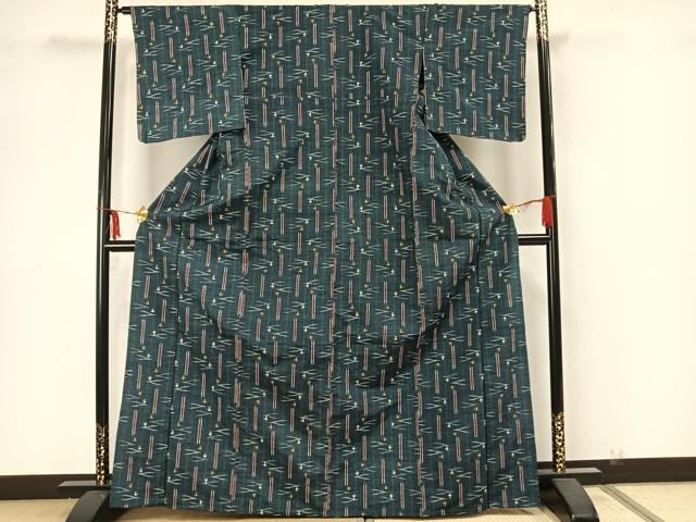 平和屋着物▽上質な紬 単衣 幾何学文様 正絹 逸品 AAAZ1747fy