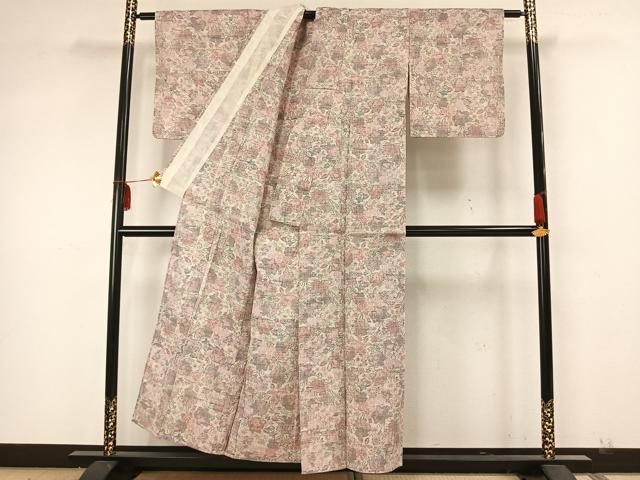 平和屋着物▽小紋 単衣 草花文 AAAZ1748fy