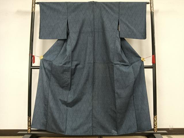 平和屋着物▽本塩沢 単衣 110亀甲 網代文様 正絹 逸品 AAAZ1753fy