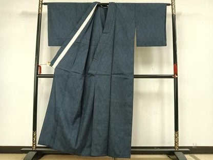 平和屋着物▽本塩沢 単衣 110亀甲 網代文様 正絹 逸品 AAAZ1753fy