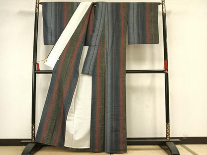 平和屋着物▽上質な紬 単衣 間道 正絹 逸品 AAAZ1754fy