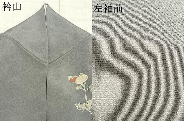 平和屋着物▽訪問着 単衣 作家物 駒刺繍 草花文 金彩 正絹 逸品 AAAZ1756fy