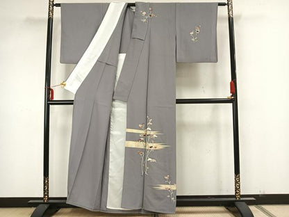 平和屋着物▽訪問着 単衣 作家物 駒刺繍 草花文 金彩 正絹 逸品 AAAZ1756fy