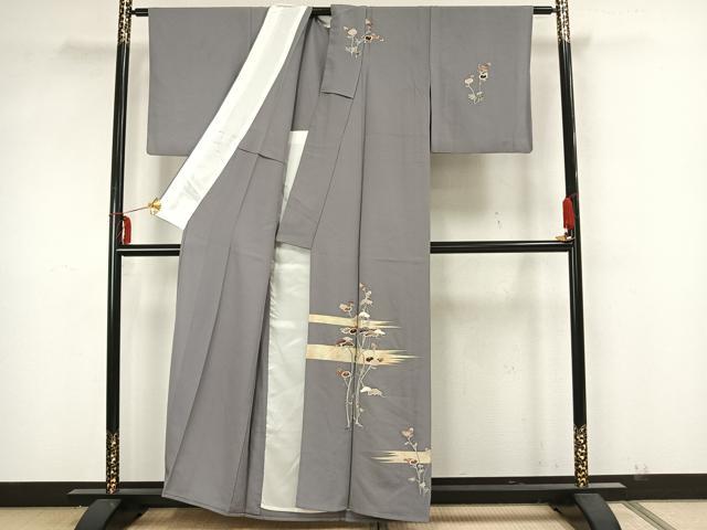 平和屋着物▽訪問着 単衣 作家物 駒刺繍 草花文 金彩 正絹 逸品 AAAZ1756fy