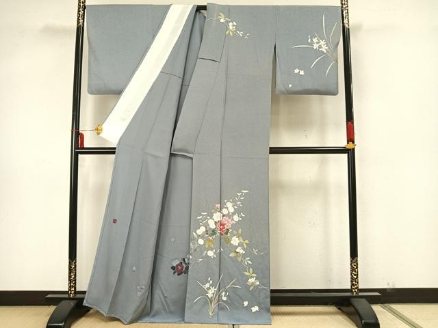 平和屋着物▽訪問着 単衣 作家物 草花文 正絹 逸品 AAAZ1757fy