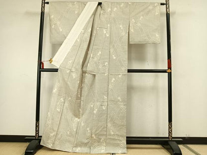 平和屋着物▽本場大島紬 白大島 単衣 熨斗花文 正絹 逸品 AAAZ1758fy