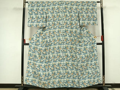 平和屋着物▽上質な小紋 単衣 型染め 草花文 正絹 逸品 AAAZ1759fy