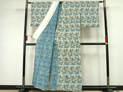 平和屋着物▽上質な小紋 単衣 型染め 草花文 正絹 逸品 AAAZ1759fy