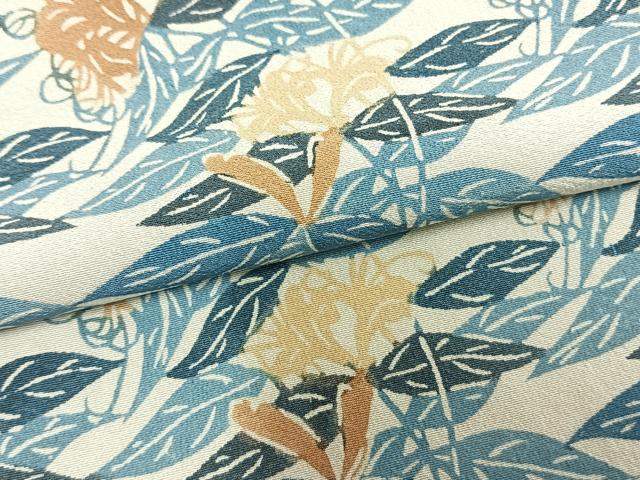 平和屋着物▽上質な小紋 単衣 型染め 草花文 正絹 逸品 AAAZ1759fy